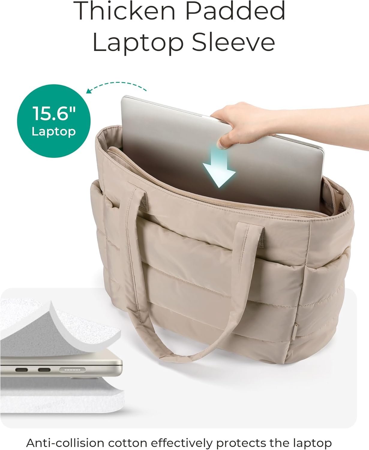 Bolso tote BAGSMART para mujeres, bolso de hombro ligero y acolchado con compartimentos, bolso de mano para viajes, trabajo, gimnasio | Ligero 5